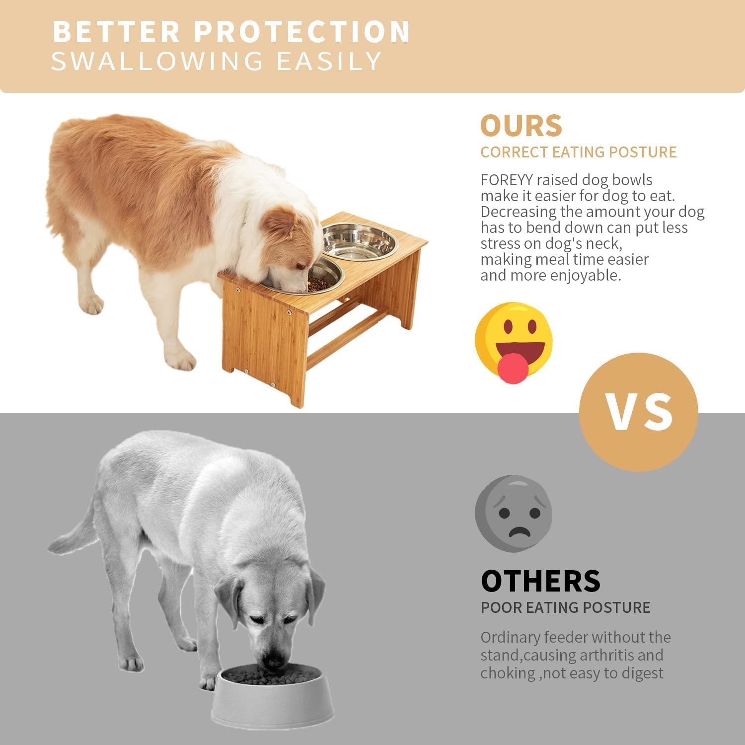 FOREYY Elevated Pet Feeding Station for Cats and Small Dogs, Bamboo Stand with Two Stainless Steel Bowls and Anti-Slip Feet (4" Height, 20 Oz Capacity)