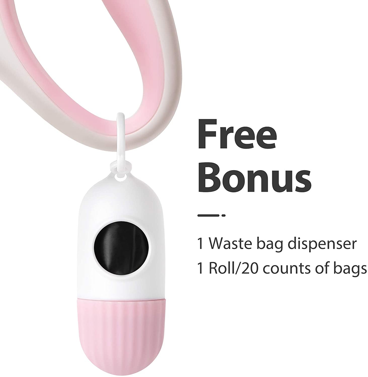 Retractable Dog Leash with Poop Bag Dispenser, 10 Ft Leash for Pets Up to 18 lbs, Anti-Slip Handle, Tangle-Free Design, Reflective Nylon Tape (XS, White)