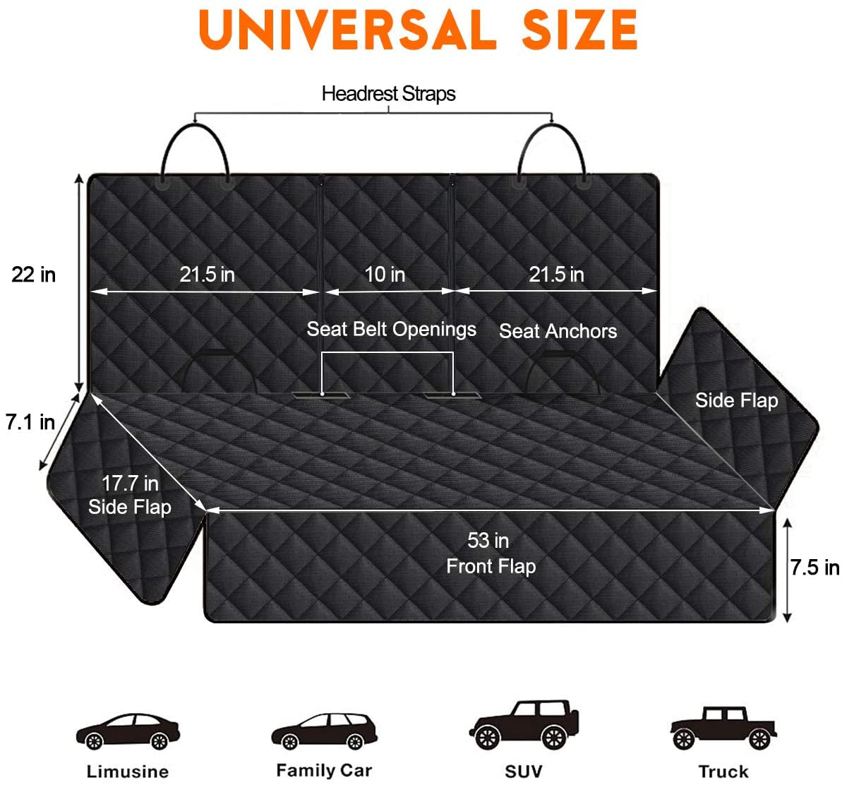 Dog Car Seat Cover - Waterproof and Durable Back Seat Protector for Pets, Fits Most Cars, SUVs, and Trucks with Middle Armrest (53” Width) - Black