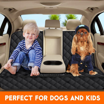 Dog Car Seat Cover - Waterproof and Durable Back Seat Protector for Pets, Fits Most Cars, SUVs, and Trucks with Middle Armrest (53” Width) - Black