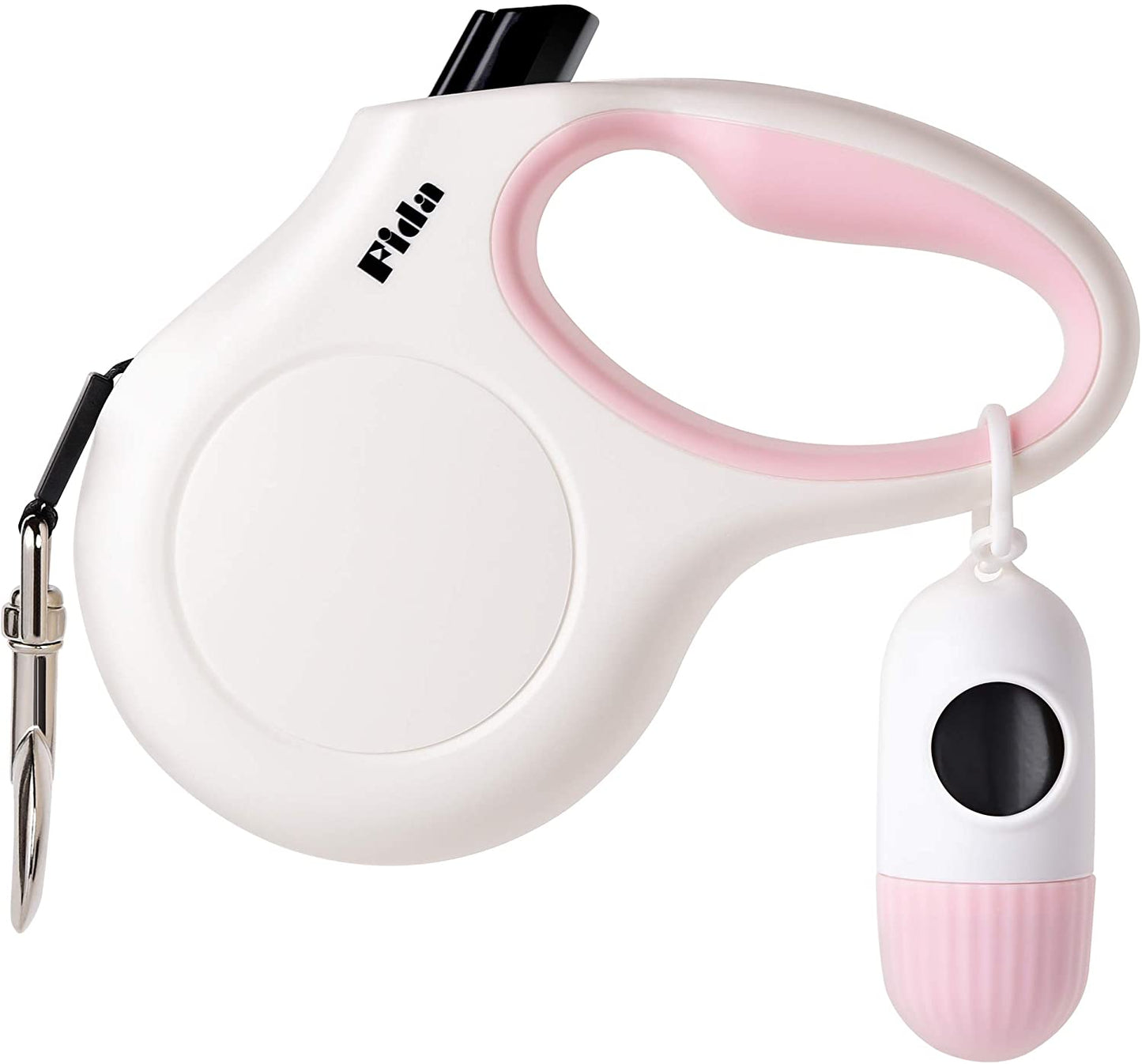Retractable Dog Leash with Poop Bag Dispenser, 10 Ft Leash for Pets Up to 18 lbs, Anti-Slip Handle, Tangle-Free Design, Reflective Nylon Tape (XS, White)