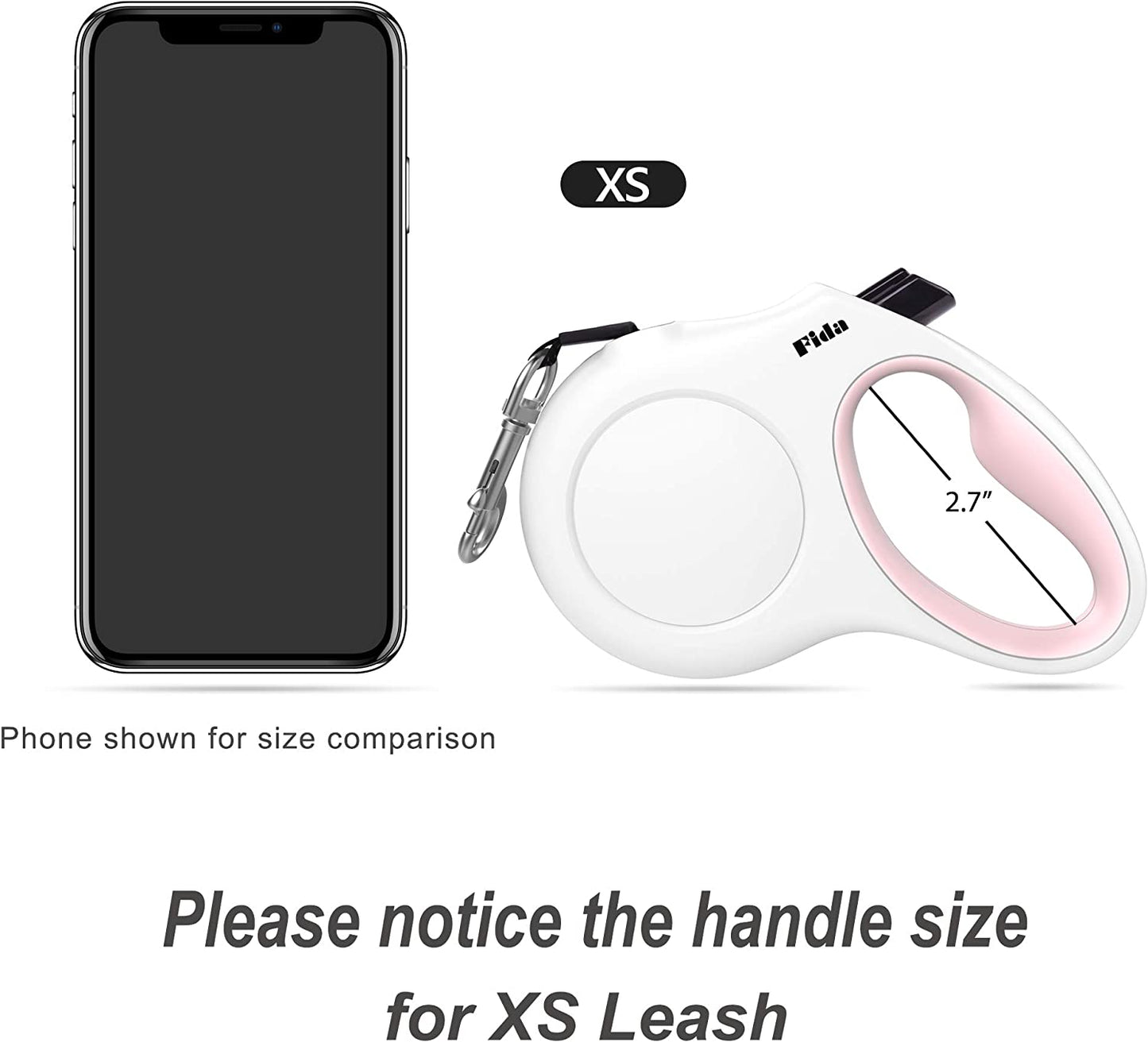 Retractable Dog Leash with Poop Bag Dispenser, 10 Ft Leash for Pets Up to 18 lbs, Anti-Slip Handle, Tangle-Free Design, Reflective Nylon Tape (XS, White)