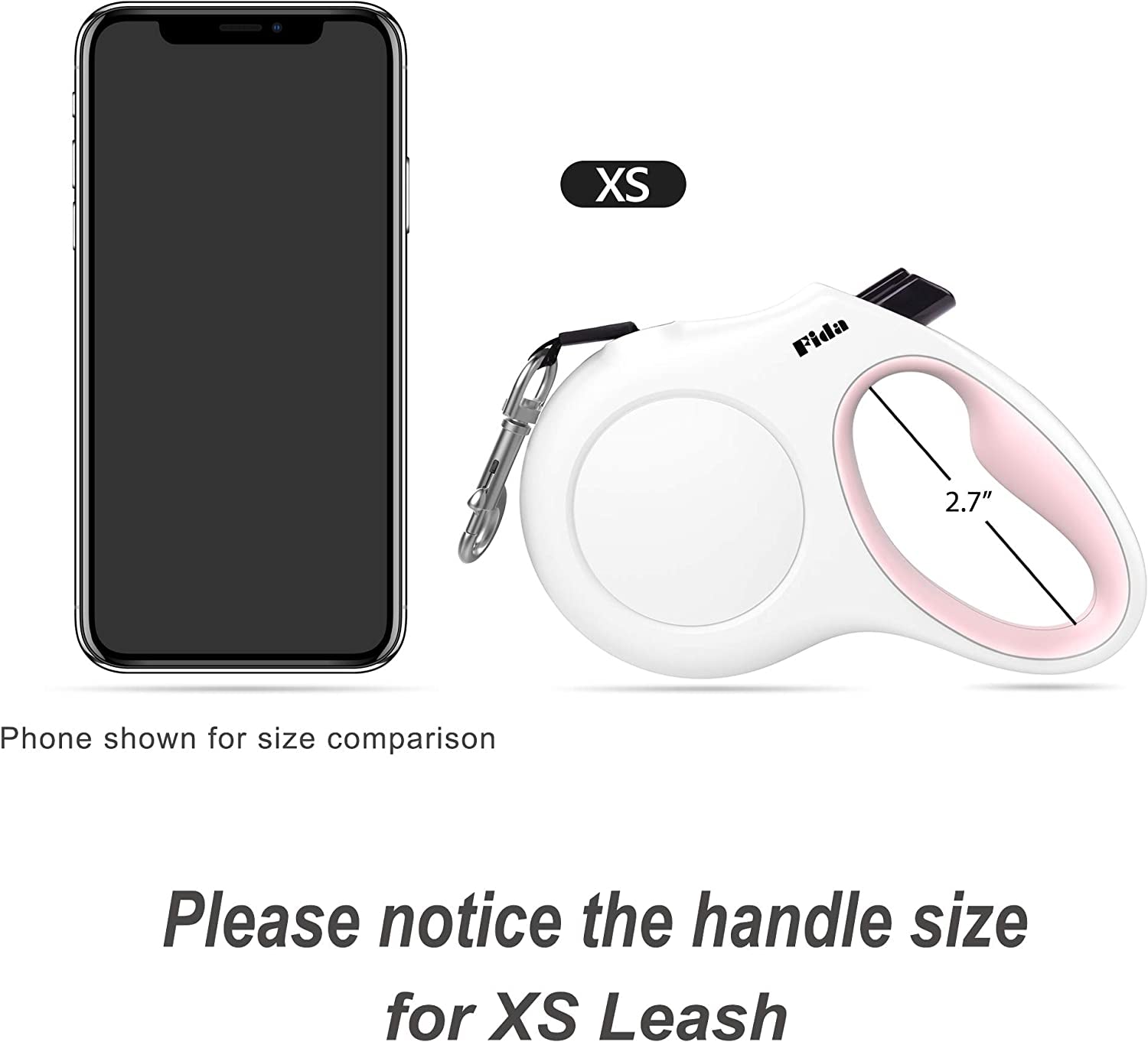 Retractable Dog Leash with Poop Bag Dispenser, 10 Ft Leash for Pets Up to 18 lbs, Anti-Slip Handle, Tangle-Free Design, Reflective Nylon Tape (XS, White)