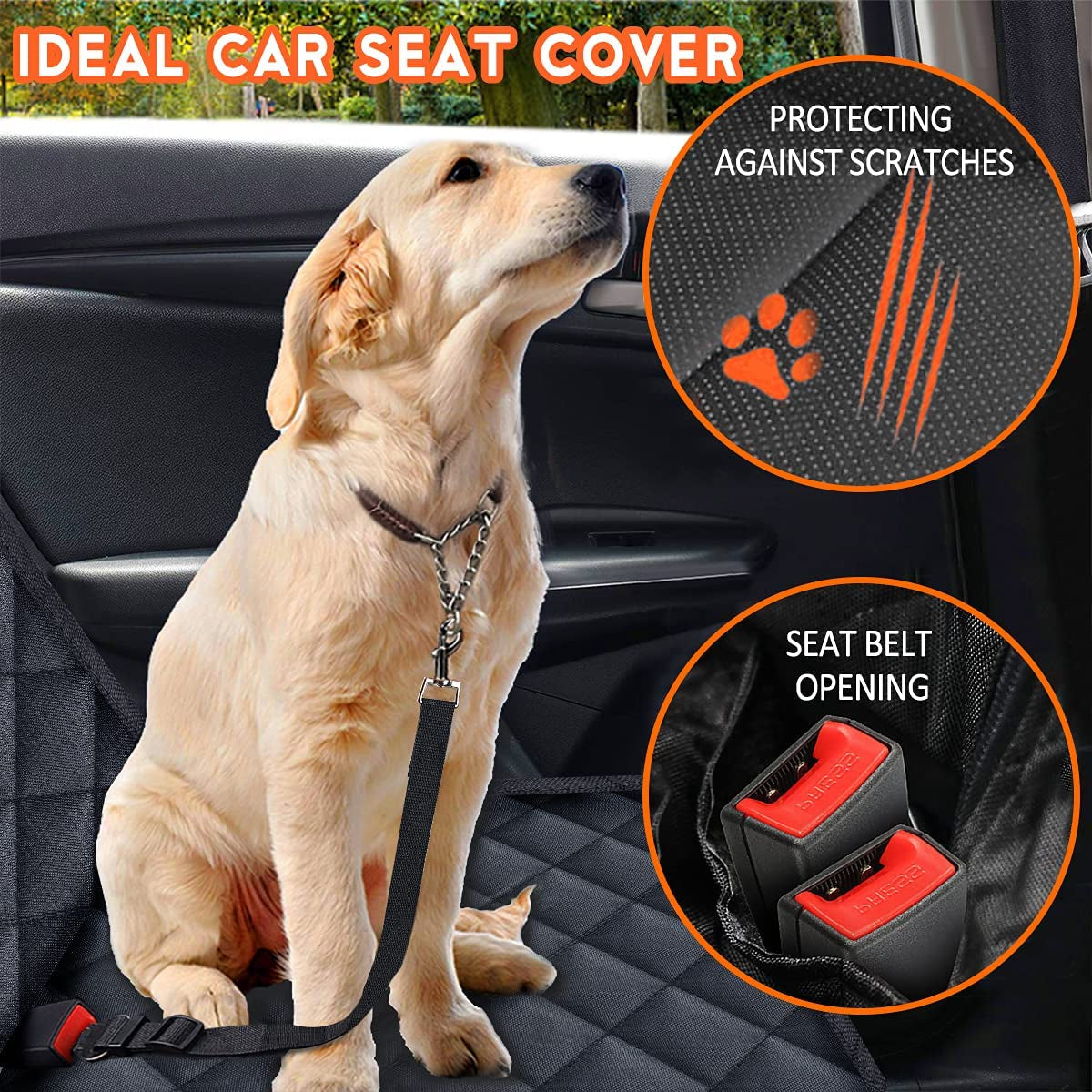 Dog Car Seat Cover - Waterproof and Durable Back Seat Protector for Pets, Fits Most Cars, SUVs, and Trucks with Middle Armrest (53” Width) - Black