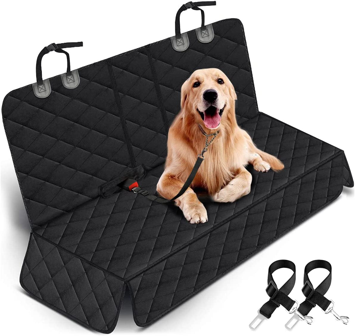 Dog Car Seat Cover - Waterproof and Durable Back Seat Protector for Pets, Fits Most Cars, SUVs, and Trucks with Middle Armrest (53” Width) - Black