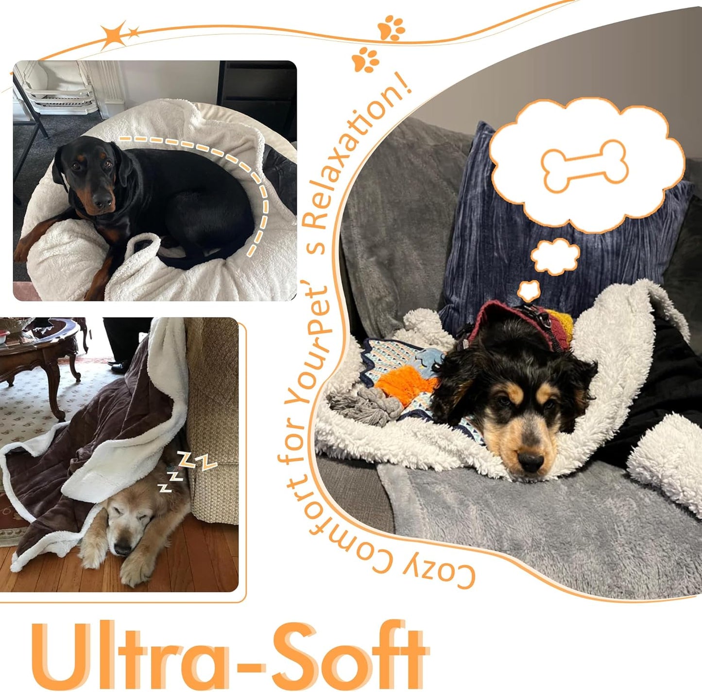Large Dog Fleece Blanket, Soft and Fluffy Pet Throw for Couch, Sofa, Dog Beds, and Car Seats, Washable, 50x60 Inches, Beige