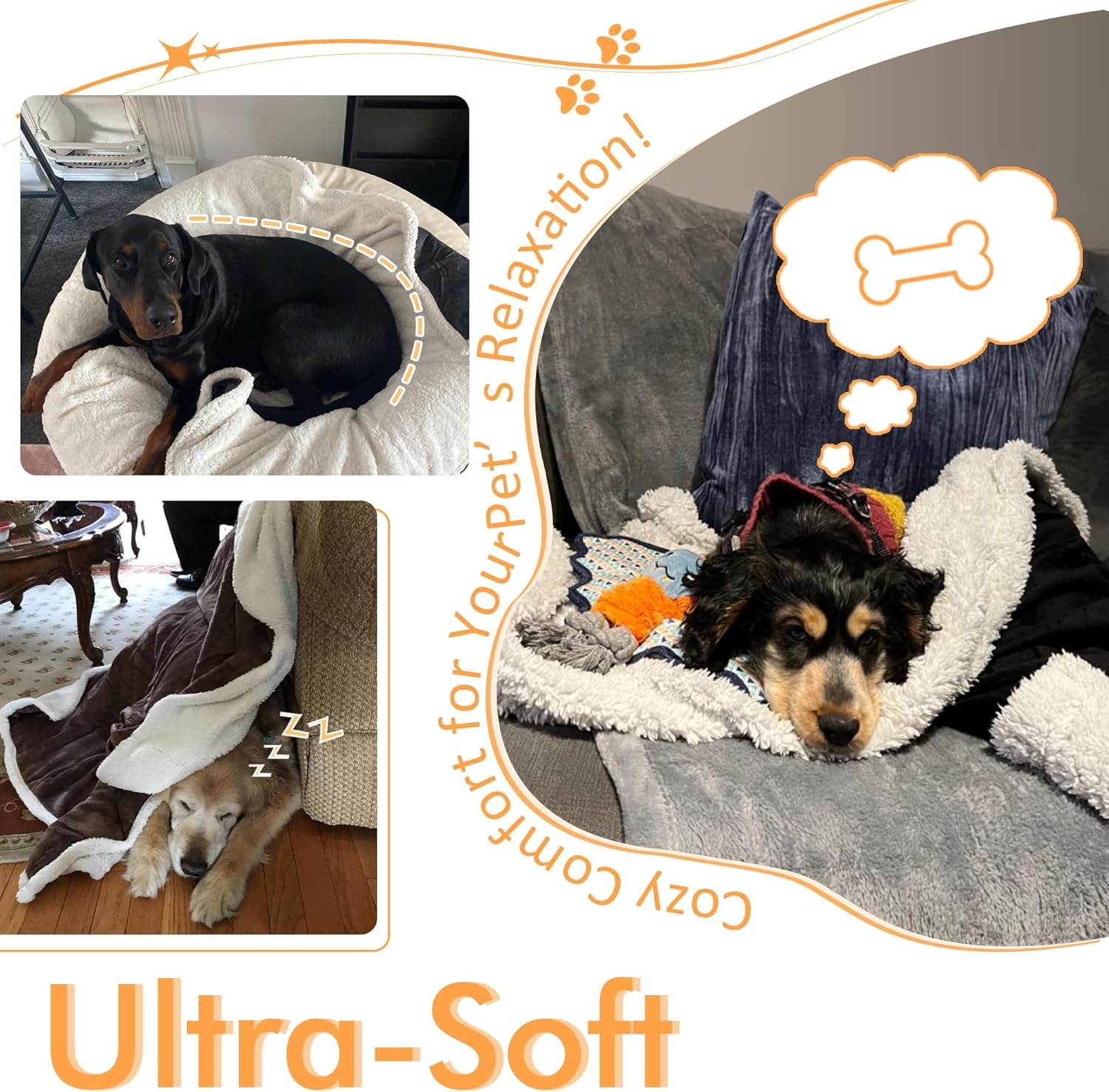 Large Dog Fleece Blanket, Soft and Fluffy Pet Throw for Couch, Sofa, Dog Beds, and Car Seats, Washable, 50x60 Inches, Beige