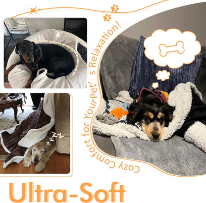 Large Dog Fleece Blanket, Soft and Fluffy Pet Throw for Couch, Sofa, Dog Beds, and Car Seats, Washable, 50x60 Inches, Beige