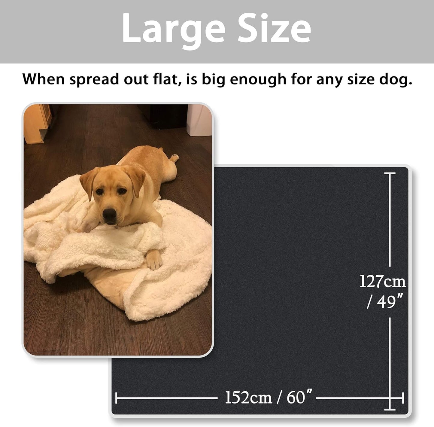Large Dog Fleece Blanket, Soft and Fluffy Pet Throw for Couch, Sofa, Dog Beds, and Car Seats, Washable, 50x60 Inches, Beige